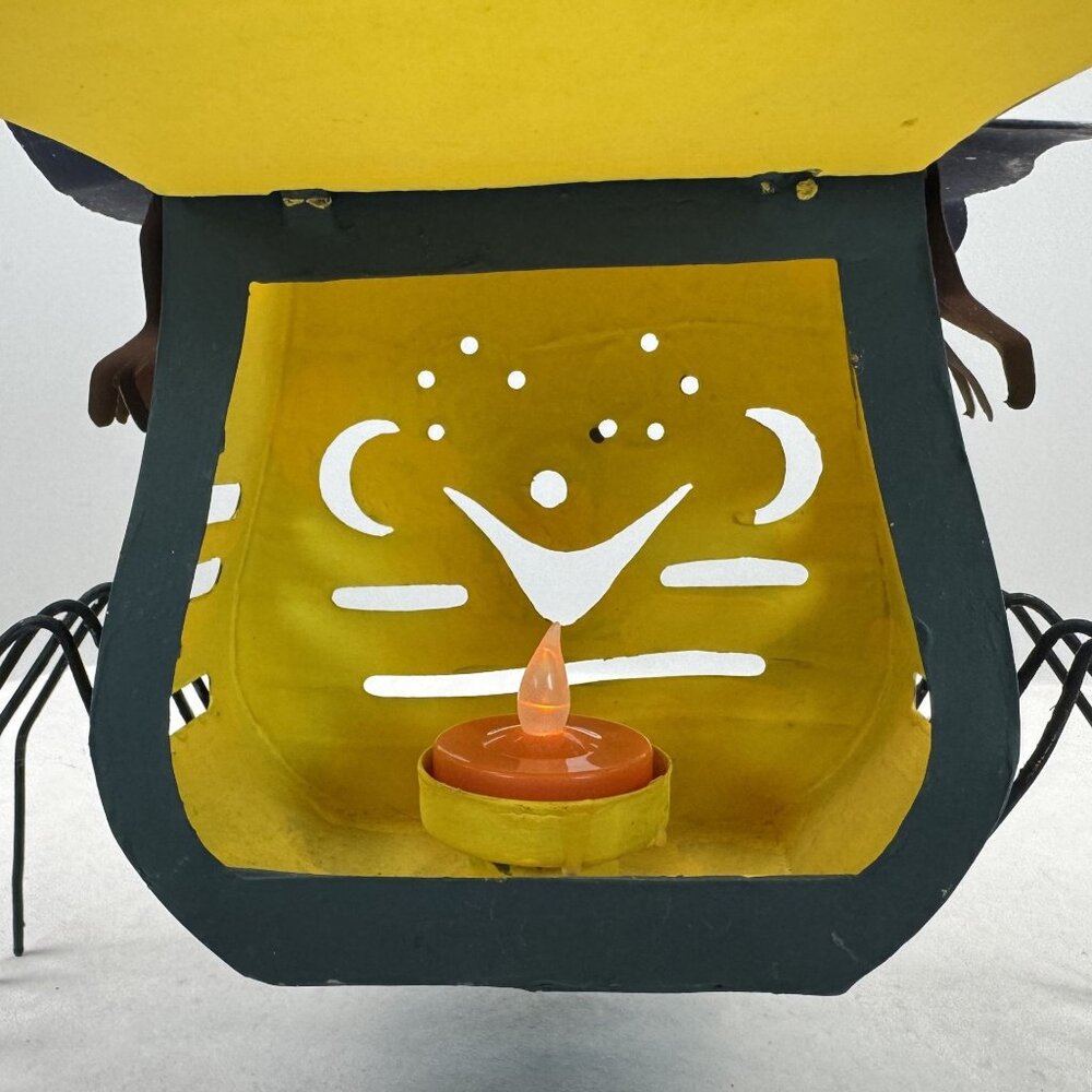 Halloween Metal Spider Tealight Candle Holder 9"x8" "Boo" Hat Spooky Glow Black - Picture 10 of 13